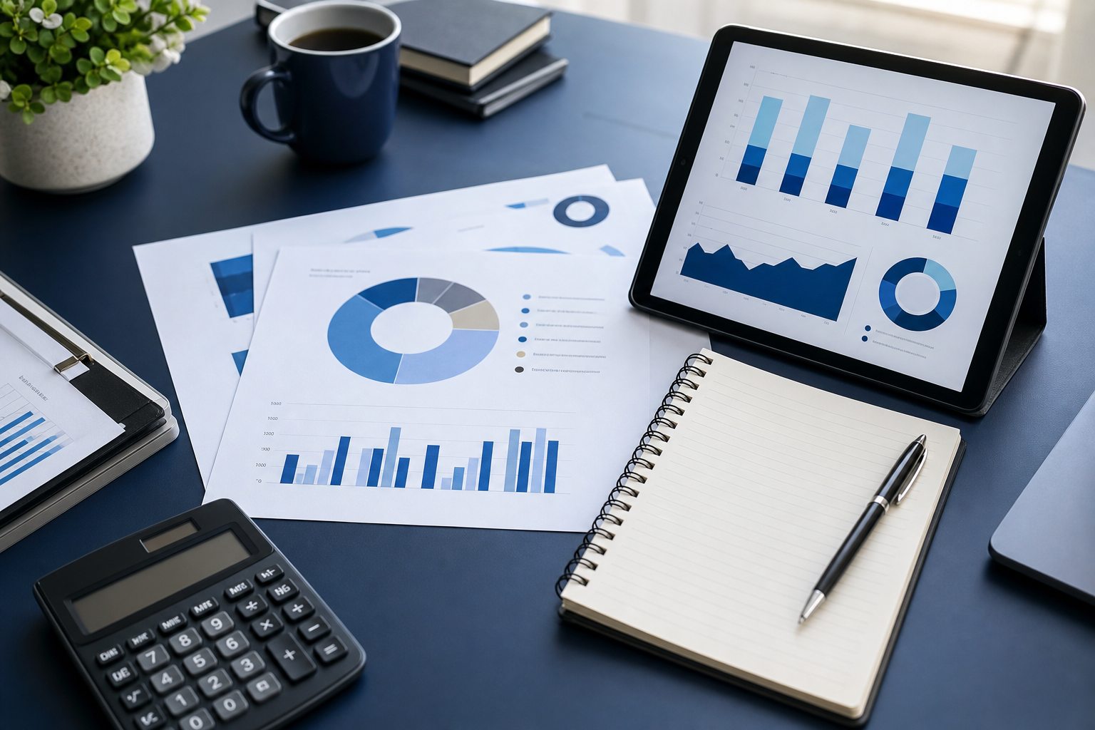 Investment planning materials with portfolio charts